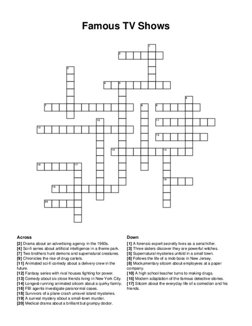 Famous TV Shows Crossword Puzzle