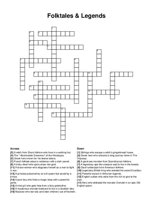 Folktales & Legends Crossword Puzzle