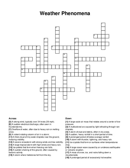 Weather Phenomena Crossword Puzzle