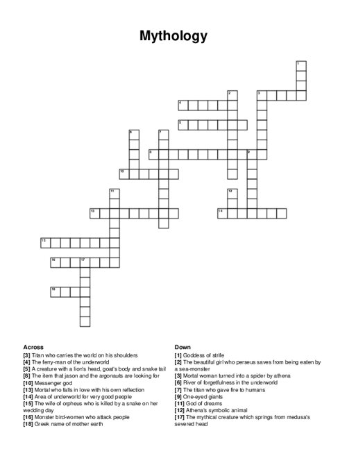 Mythology Crossword Puzzle