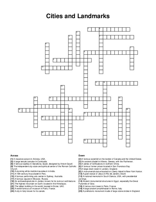 Cities and Landmarks Crossword Puzzle