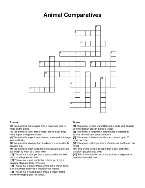 Animal Comparatives Crossword Puzzle