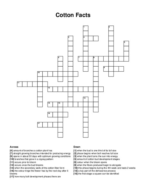 Cotton Facts Crossword Puzzle