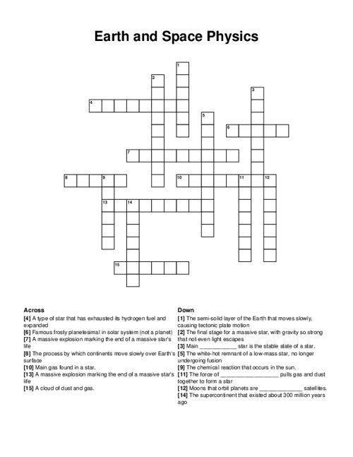 Earth and Space Physics Crossword Puzzle