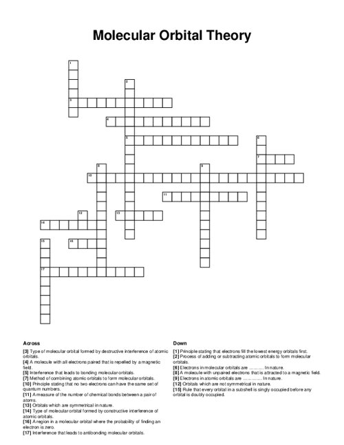 Molecular Orbital Theory Crossword Puzzle