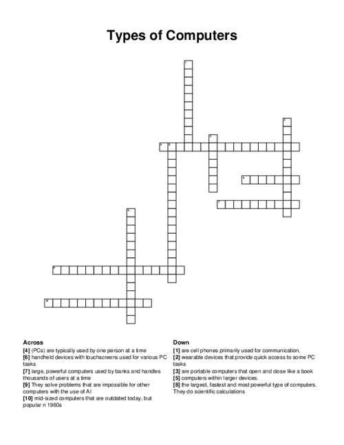 Types of Computers Crossword Puzzle