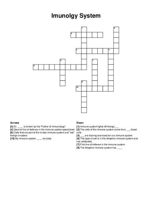 Immunology System Crossword Puzzle