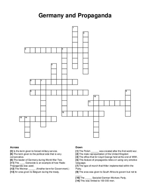 Germany and Propaganda Crossword Puzzle