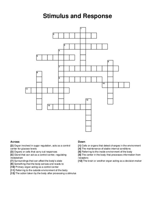 Stimulus and Response Crossword Puzzle