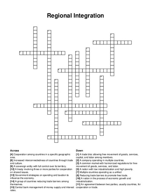 Regional Integration Crossword Puzzle