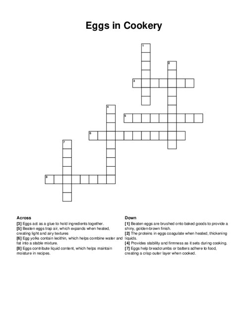 Eggs in Cookery Crossword Puzzle