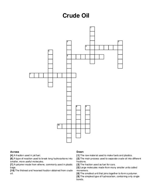 Crude Oil Crossword Puzzle