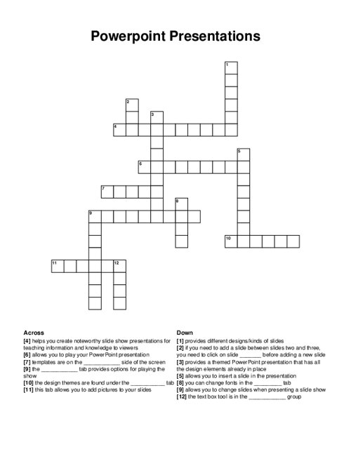 Powerpoint Presentations Crossword Puzzle