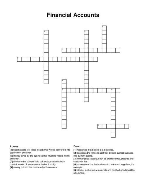 Financial Accounts Crossword Puzzle