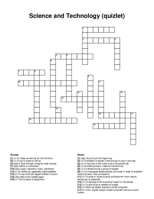 Science and Technology (quizlet) Crossword Puzzle