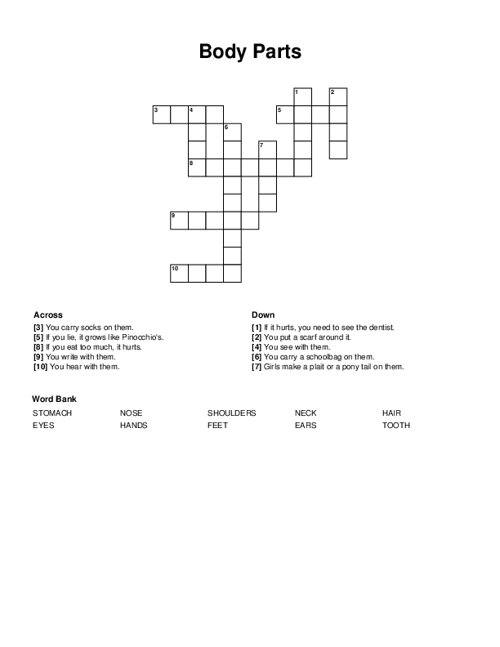 Body Parts Crossword Puzzle