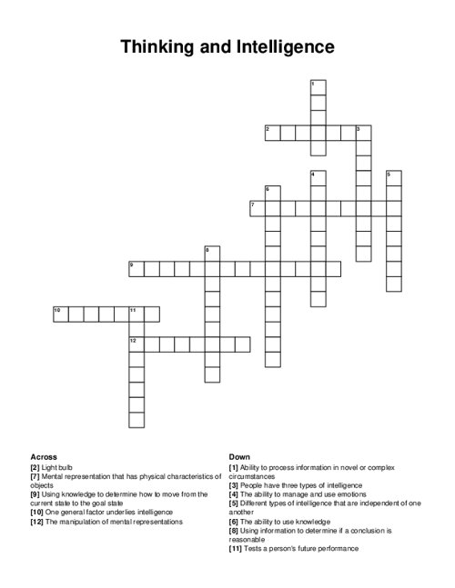 Thinking and Intelligence Crossword Puzzle