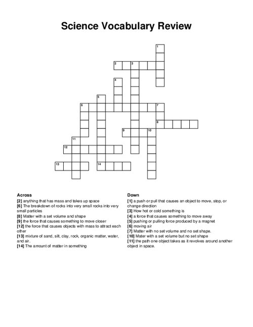 Science Vocabulary Review Crossword Puzzle