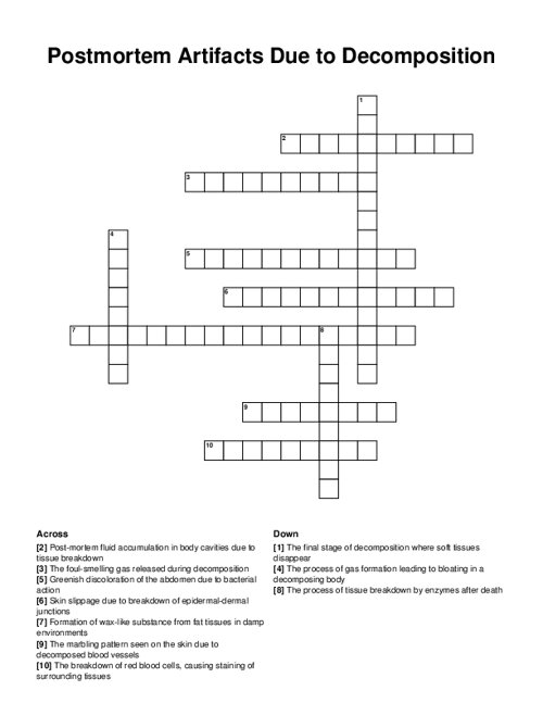 Postmortem Artifacts Due to Decomposition Crossword Puzzle