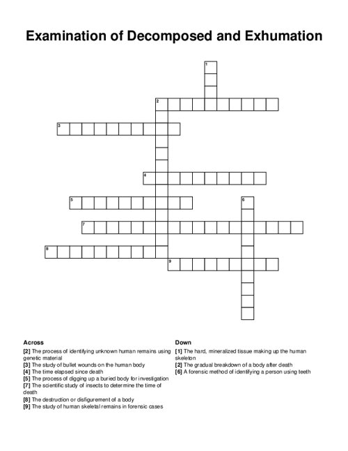 Examination of Decomposed and Exhumation Crossword Puzzle