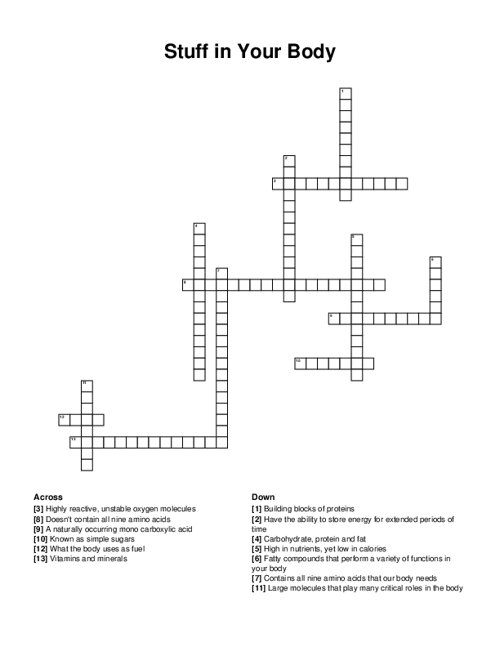 Stuff in Your Body Crossword Puzzle