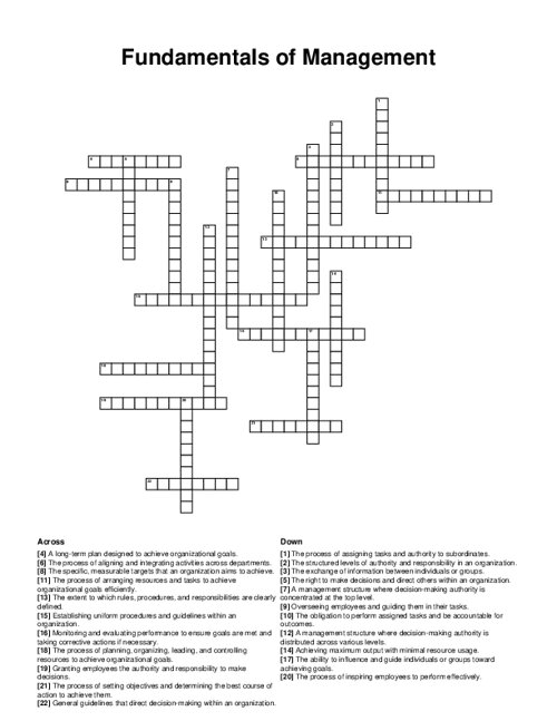 Fundamentals of Management Crossword Puzzle