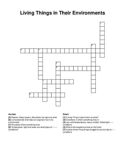 Living Things in Their Environments Crossword Puzzle