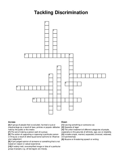 Tackling Discrimination Crossword Puzzle