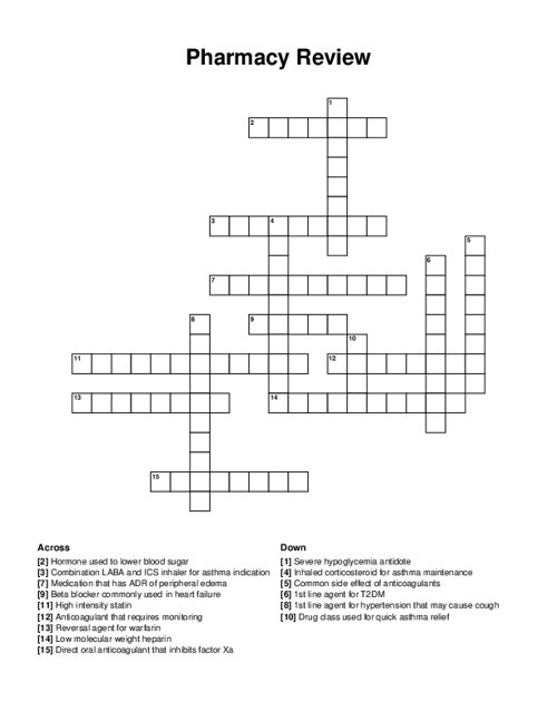 Pharmacy Review Crossword Puzzle