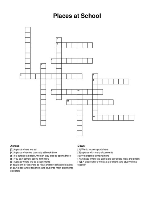 Places at School Crossword Puzzle