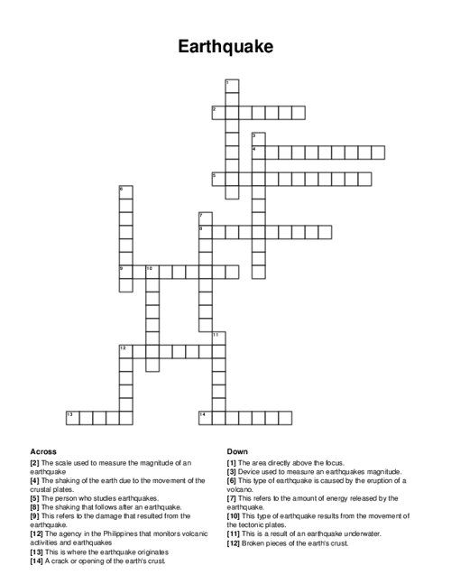 Earthquake Crossword Puzzle