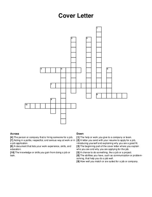 Cover Letter Crossword Puzzle