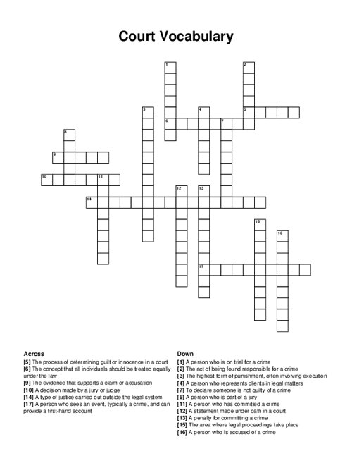 Court Vocabulary Crossword Puzzle