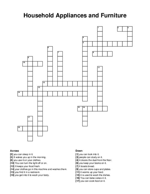 Household Appliances and Furniture Crossword Puzzle