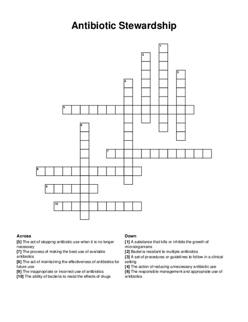 Antibiotic Stewardship Crossword Puzzle