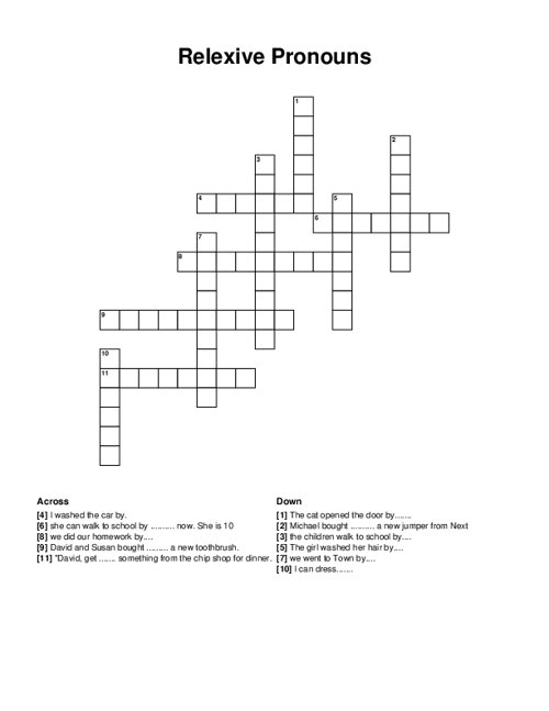 Relexive Pronouns Crossword Puzzle