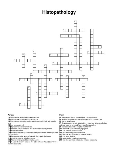 Histopathology Crossword Puzzle