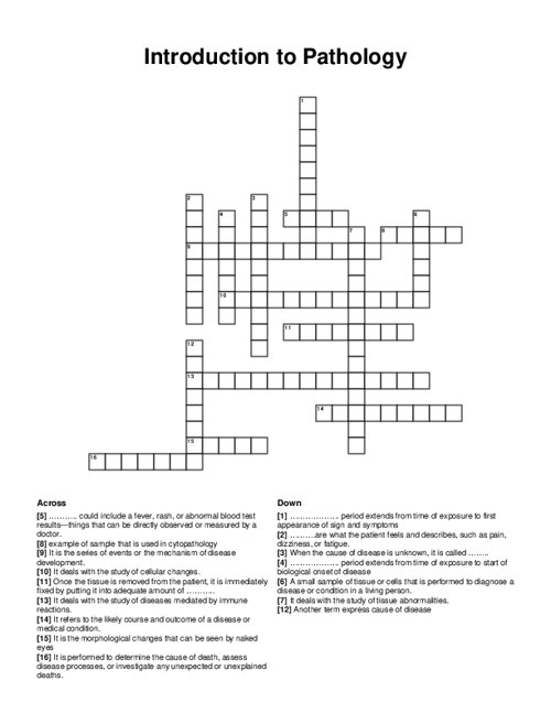 Introduction to Pathology Crossword Puzzle