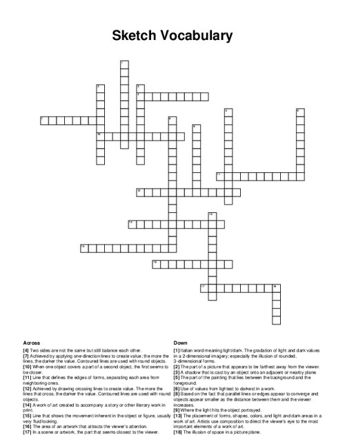 Sketch Vocabulary Crossword Puzzle