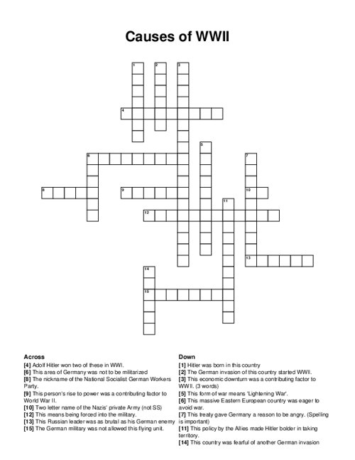 Causes of WWII Crossword Puzzle