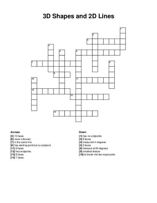 3D Shapes and 2D Lines Crossword Puzzle