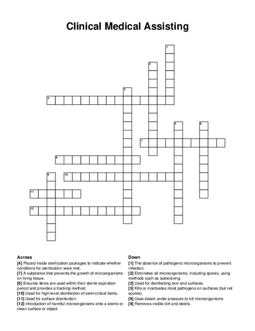 Clinical Medical Assisting Crossword Puzzle