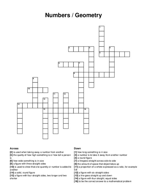 Numbers / Geometry Crossword Puzzle