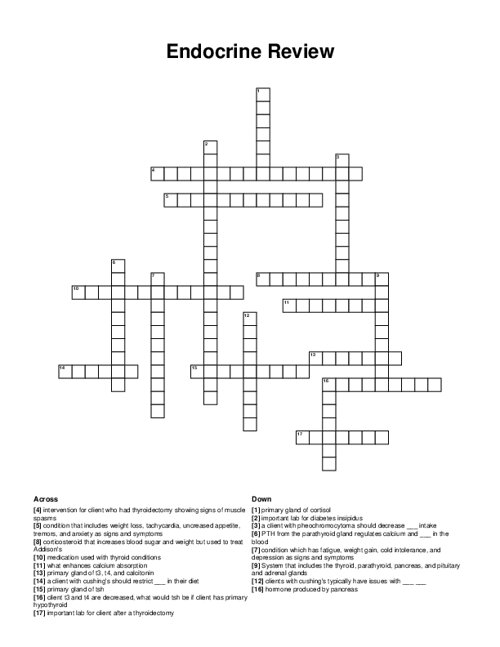 Endocrine Review Crossword Puzzle