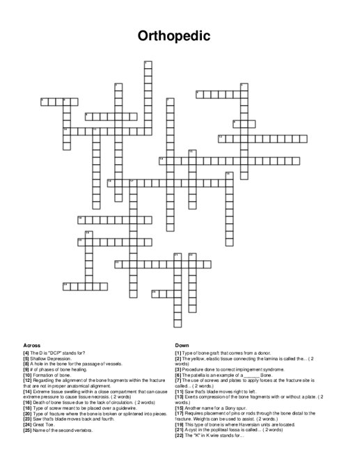 Orthopedic Crossword Puzzle