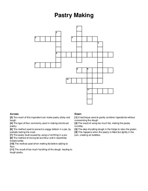 Pastry Making Crossword Puzzle