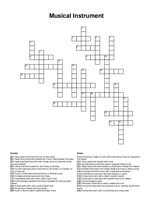 Musical Instrument Crossword Puzzle