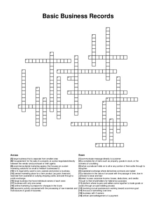 Basic Business Records Crossword Puzzle