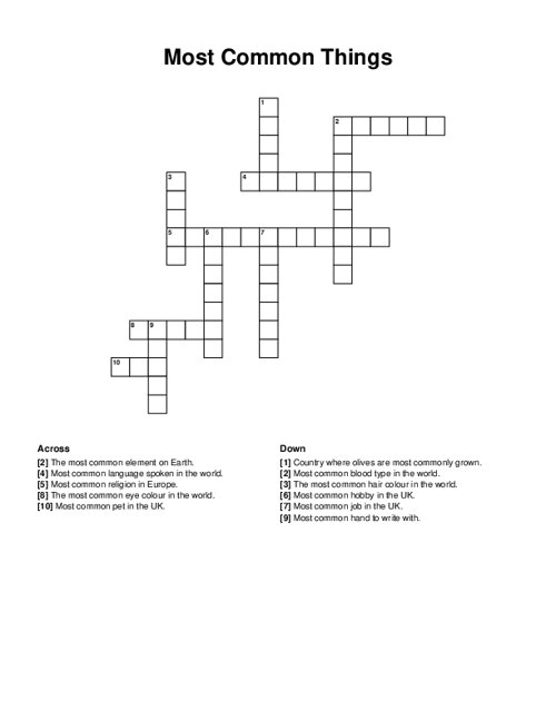 Most Common Things Crossword Puzzle