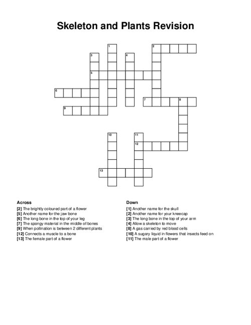 Skeleton and Plants Revision Crossword Puzzle